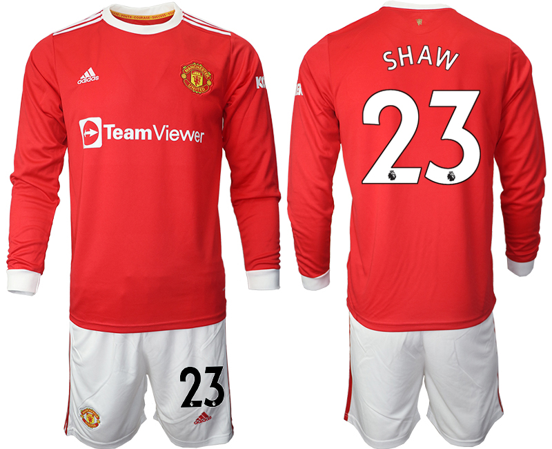 Men 2021-2022 Club Manchester united home red Long Sleeve #23 Soccer Jersey->customized soccer jersey->Custom Jersey